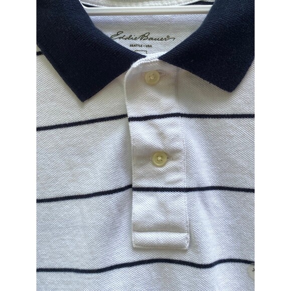 Eddie Bauer, white and black striped Polo Shirt classic nautical size Xl Nwt - Picture 7 of 8